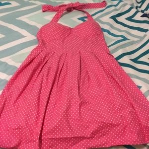 Pink and white polka dot halter dress